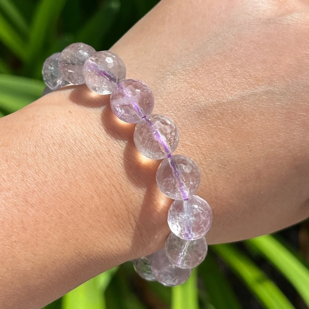 12mm stretchable faceted‎ purple amethyst bracelet 0064